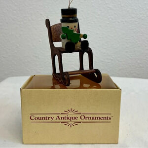 Vintage Russ Country Antique Ornament Snowman On Rocking Chair Style # BX 2057.